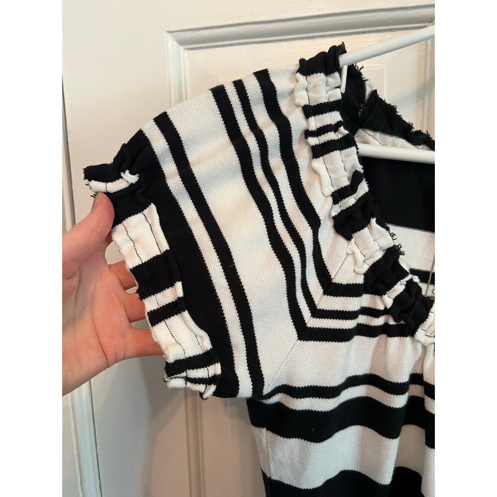 Vintage Michael Kors Black White Stripe Top Raw Edge Neck Y2K T Shirt Women's S - Picture 8 of 14